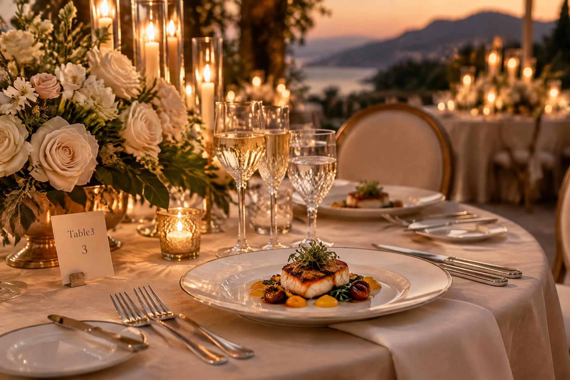 Mesa de evento elegante montada pela Demi Glace Gastronomia